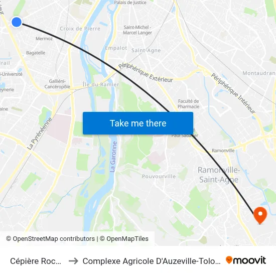 Cépière Rocade to Complexe Agricole D'Auzeville-Tolosane map