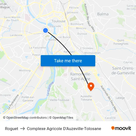 Roguet to Complexe Agricole D'Auzeville-Tolosane map