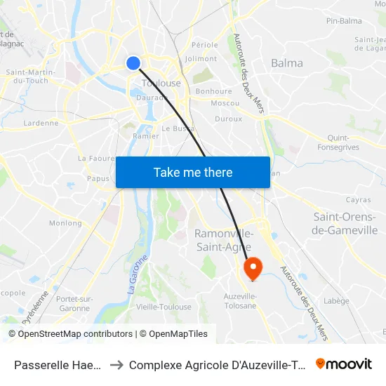 Passerelle Haedens to Complexe Agricole D'Auzeville-Tolosane map