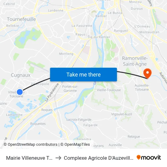 Mairie Villeneuve Tolosane to Complexe Agricole D'Auzeville-Tolosane map