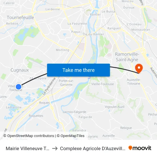 Mairie Villeneuve Tolosane to Complexe Agricole D'Auzeville-Tolosane map