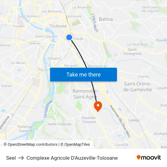 Seel to Complexe Agricole D'Auzeville-Tolosane map