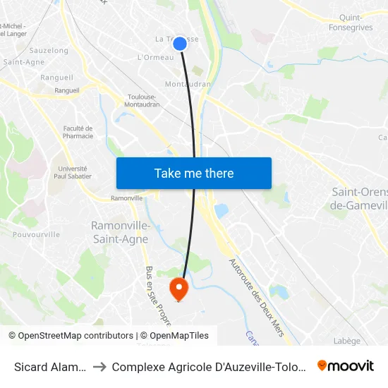 Sicard Alaman to Complexe Agricole D'Auzeville-Tolosane map