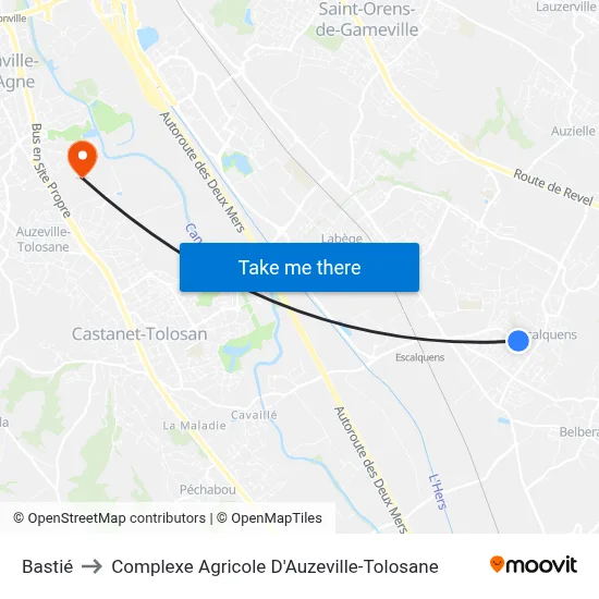 Bastié to Complexe Agricole D'Auzeville-Tolosane map