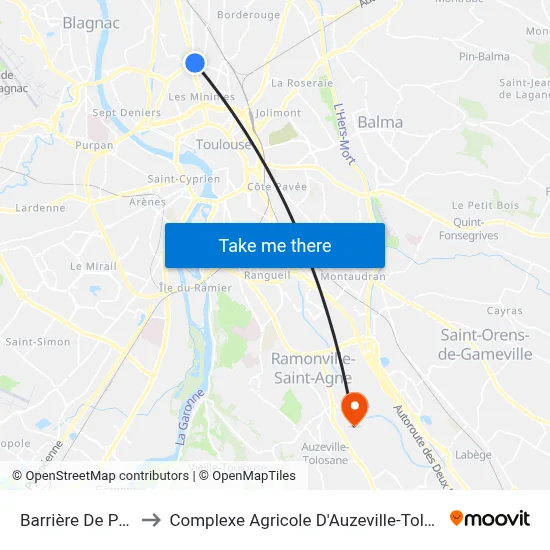 Barrière De Paris to Complexe Agricole D'Auzeville-Tolosane map