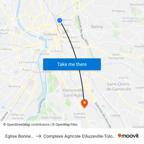 Eglise Bonnefoy to Complexe Agricole D'Auzeville-Tolosane map