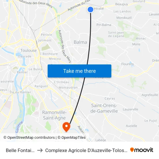 Belle Fontaine to Complexe Agricole D'Auzeville-Tolosane map