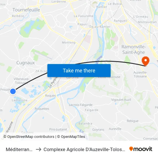 Méditerranée to Complexe Agricole D'Auzeville-Tolosane map