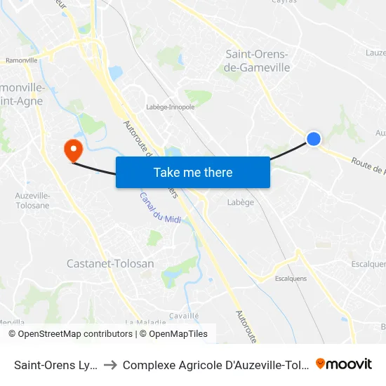 Saint-Orens Lycée to Complexe Agricole D'Auzeville-Tolosane map