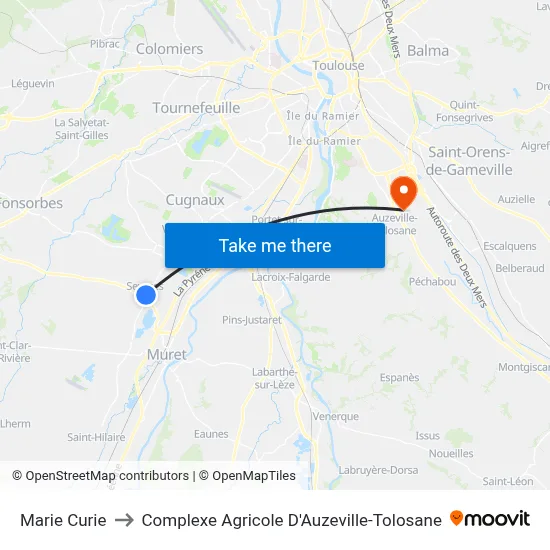 Marie Curie to Complexe Agricole D'Auzeville-Tolosane map