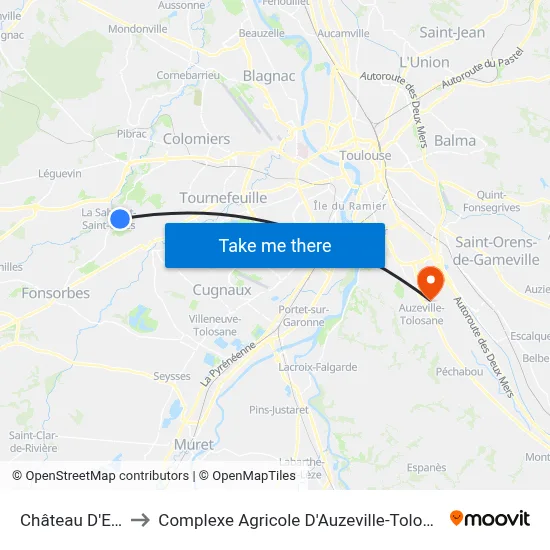 Château D'Eau to Complexe Agricole D'Auzeville-Tolosane map