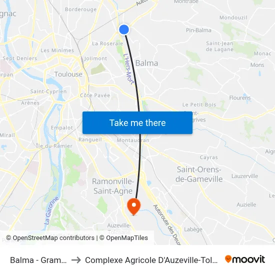 Balma - Gramont to Complexe Agricole D'Auzeville-Tolosane map