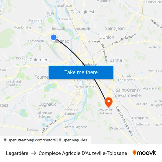 Lagardère to Complexe Agricole D'Auzeville-Tolosane map