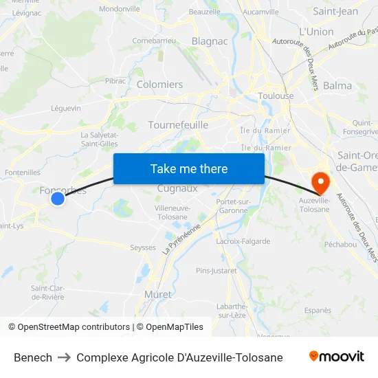 Benech to Complexe Agricole D'Auzeville-Tolosane map