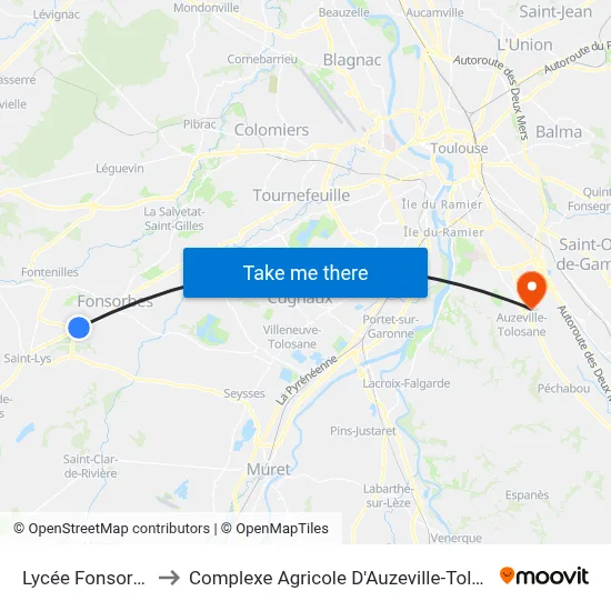 Lycée Fonsorbes to Complexe Agricole D'Auzeville-Tolosane map