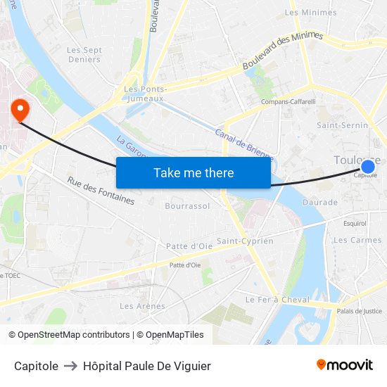 Capitole to Hôpital Paule De Viguier map