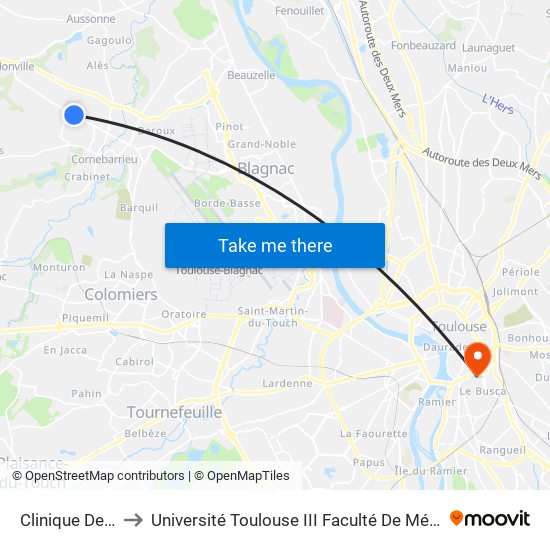 Clinique Des Cèdres to Université Toulouse III Faculté De Médecine Toulouse Purpan map