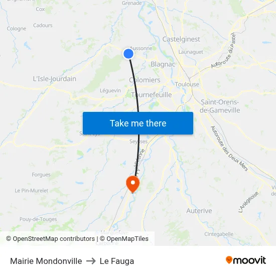 Mairie Mondonville to Le Fauga map