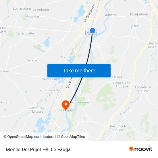 Mones Del Pujol to Le Fauga map