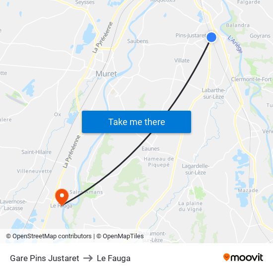 Gare Pins Justaret to Le Fauga map