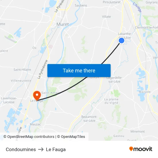 Condoumines to Le Fauga map