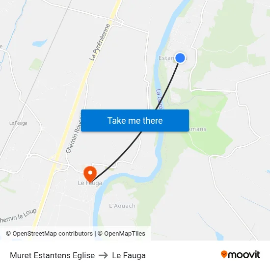 Muret Estantens Eglise to Le Fauga map