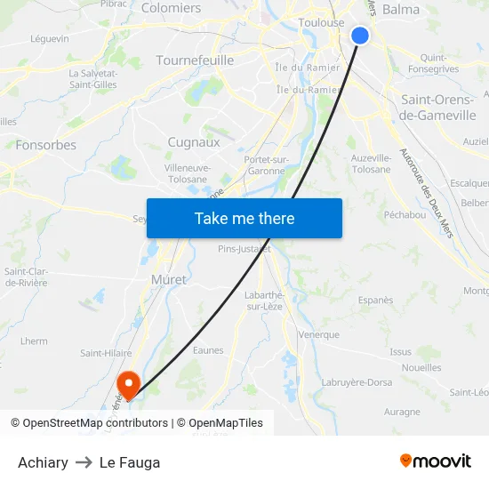 Achiary to Le Fauga map