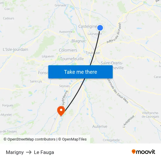Marigny to Le Fauga map