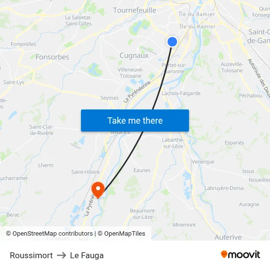 Roussimort to Le Fauga map