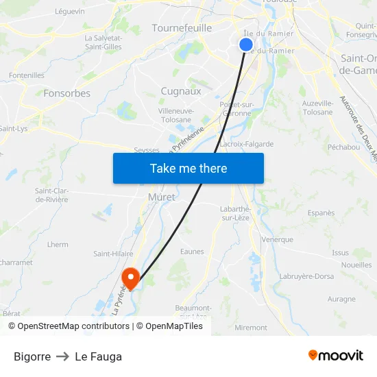Bigorre to Le Fauga map