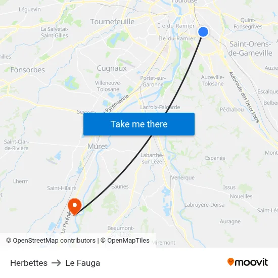 Herbettes to Le Fauga map