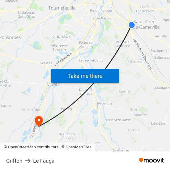 Griffon to Le Fauga map
