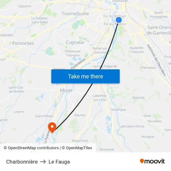 Charbonnière to Le Fauga map