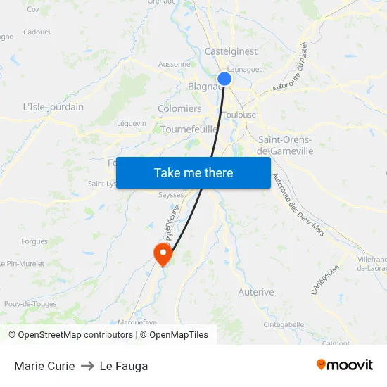 Marie Curie to Le Fauga map