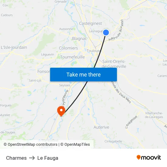 Charmes to Le Fauga map