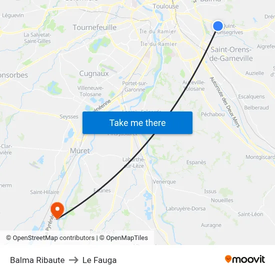 Balma Ribaute to Le Fauga map