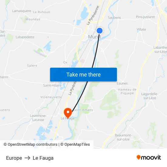 Europe to Le Fauga map