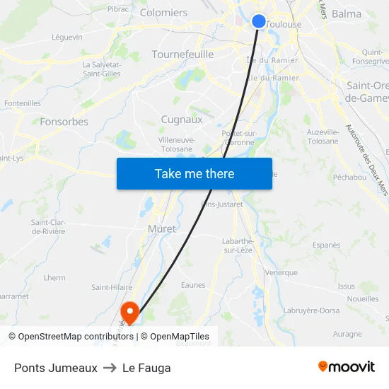 Ponts Jumeaux to Le Fauga map