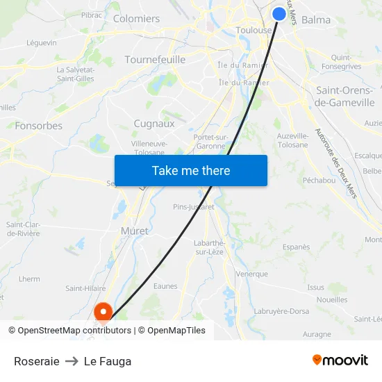 Roseraie to Le Fauga map
