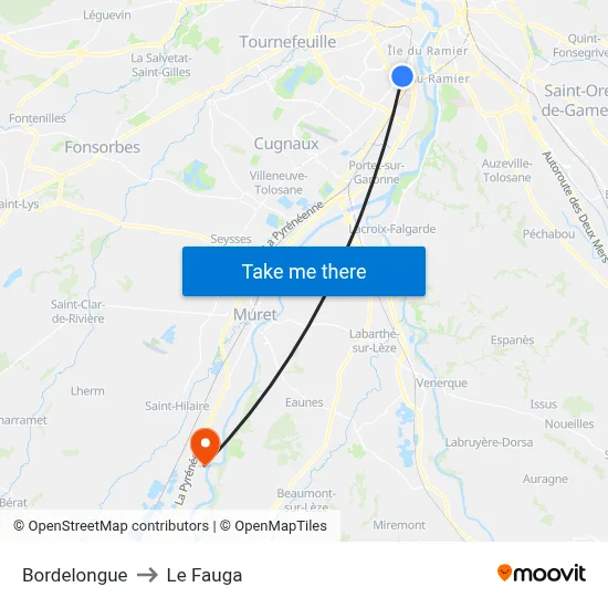 Bordelongue to Le Fauga map