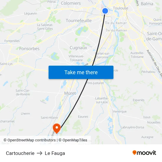 Cartoucherie to Le Fauga map