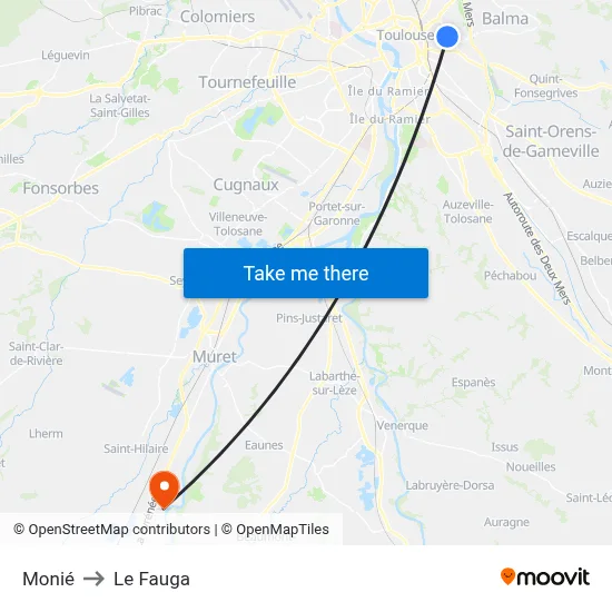 Monié to Le Fauga map