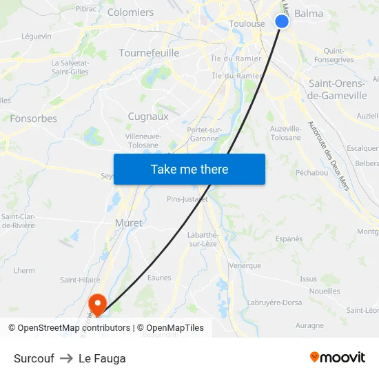 Surcouf to Le Fauga map