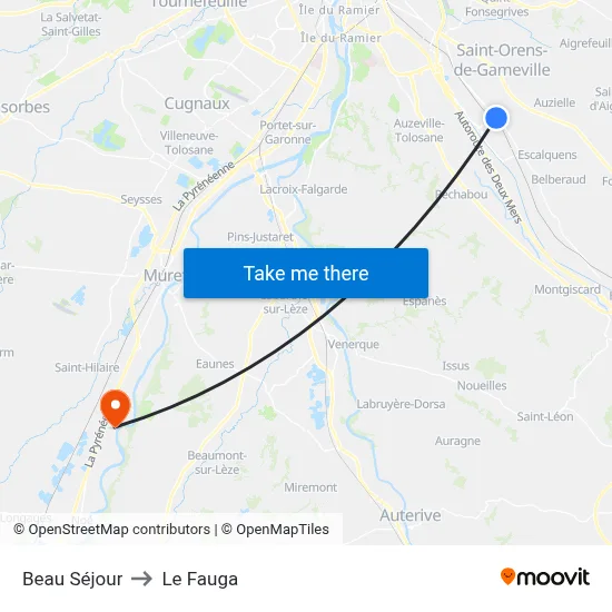 Beau Séjour to Le Fauga map