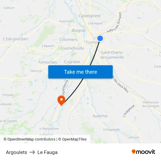 Argoulets to Le Fauga map