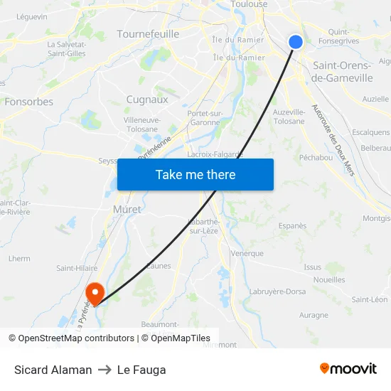 Sicard Alaman to Le Fauga map