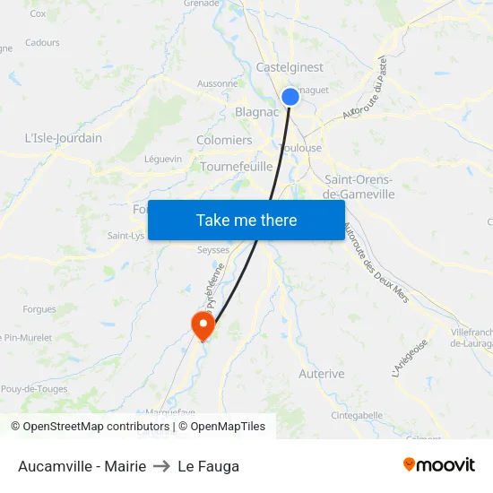 Aucamville - Mairie to Le Fauga map