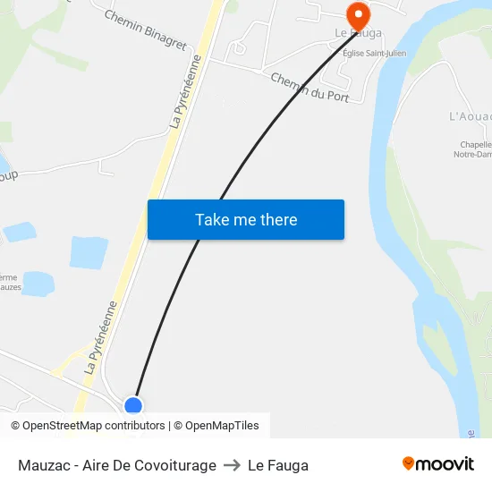 Mauzac - Aire De Covoiturage to Le Fauga map