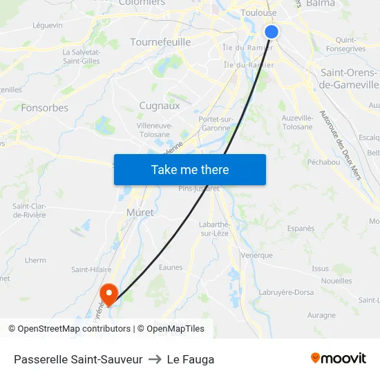Passerelle Saint-Sauveur to Le Fauga map