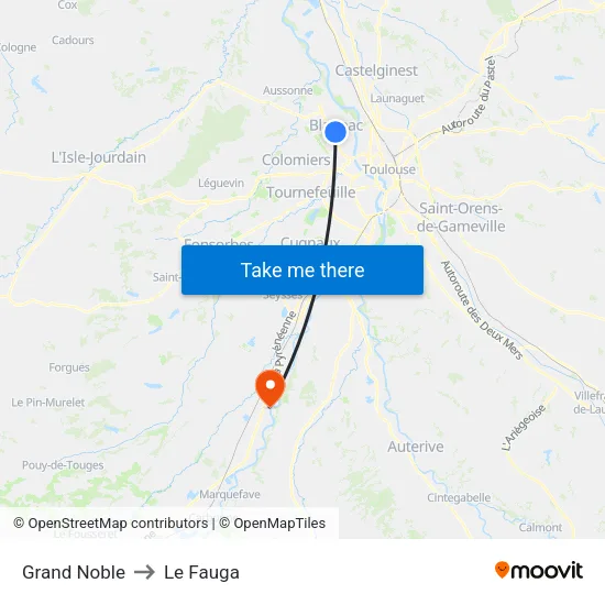 Grand Noble to Le Fauga map